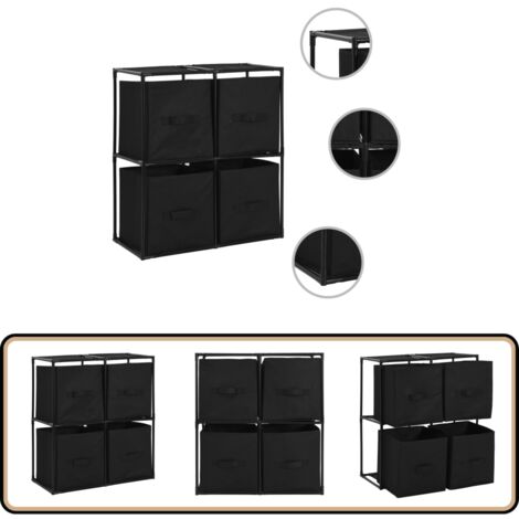 Lagerschrank mit 4 Stoffkörben Schwarz 63×30×71 cm Stahl - Aufbewahrungsregale - Stahlschrank - Garderobenständer - Kleiderschränke - Wohnzimmermöbel (1/5)