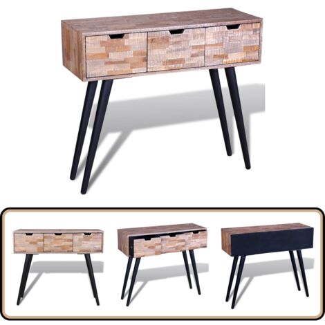 Konsolentisch Aus Recyceltem Teakholz, 86x31x74 Cm - Mit 3 Schubladen, Handgefertigt