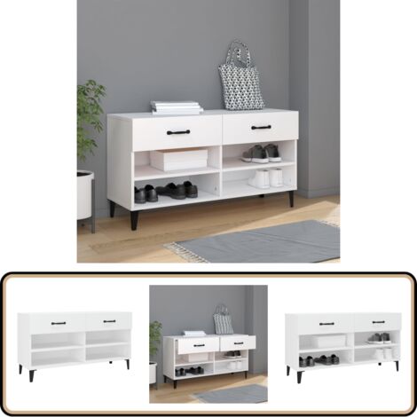Schuhschrank Weiß 102x35x55 cm Holzwerkstoff - Schuhschrank - Holzwerkstoff - Weißer Schrank - Garderobe - Aufbewahrung (1/5)
