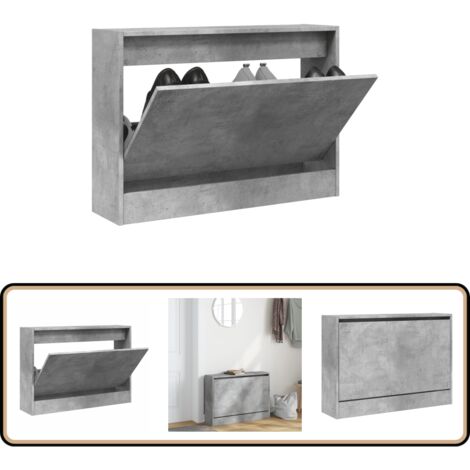 Schuhschrank Betongrau 80x21x57 cm Holzwerkstoff - Schuhschrank - Schrank Für Schuhe - Schuhregal - Garderobe - Einbauschrank (1/5)