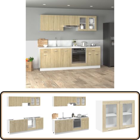 Brokky 4-tlg. Küchenschrank-Set Sonoma-Eiche - Unterschrank + Hängeschrank