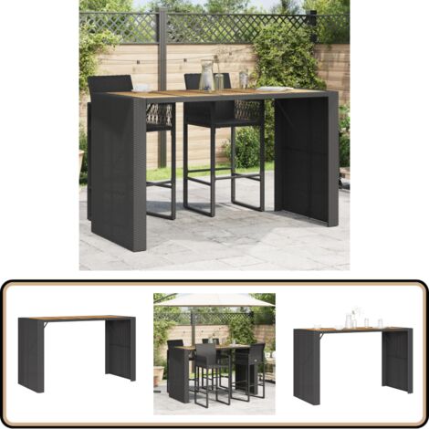 garten-bartisch-mit-holzplatte-schwarz-185x80x110-cm-polyrattan
