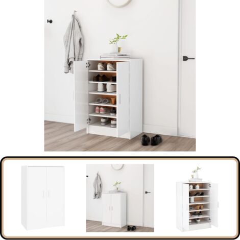Schuhschrank Weiß 60x35x92 cm Holzwerkstoff - Schuhschrank - Holzwerkstoff - Weißer Schuhschrank - Garderobe - Aufbewahrungsbox (1/5)