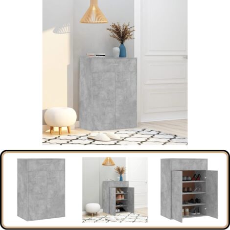Schuhschrank Betongrau 60x35x84 cm Holzwerkstoff - Schuhschrank - Holzwerkstoff Möbel - Garderobe - Einbauschrank - Stauraum (1/5)