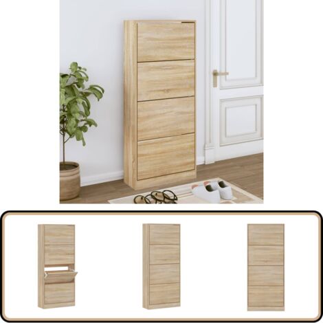 Schuhschrank Sonoma-Eiche 63x24x147 cm Holzwerkstoff - Schuhschrank - Schuhregal - Holzwerkstoffmöbel - Garderobe - Einbauschrank (1/5)