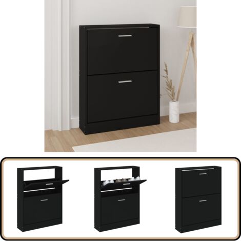 Schuhschrank Schwarz 59x17x81 cm Holzwerkstoff - Schuhschrank - Schuhregal - Schuhaufbewahrung - Garderobe - Einbauschrank (1/5)