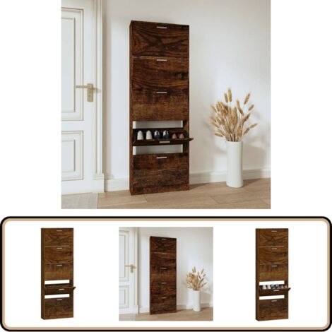 Schuhschrank Räuchereiche 59x17x169 cm Holzwerkstoff - Schuhschrank - Schrank - Regal - Garderobe - Holzwerkstoffmöbel (1/5)