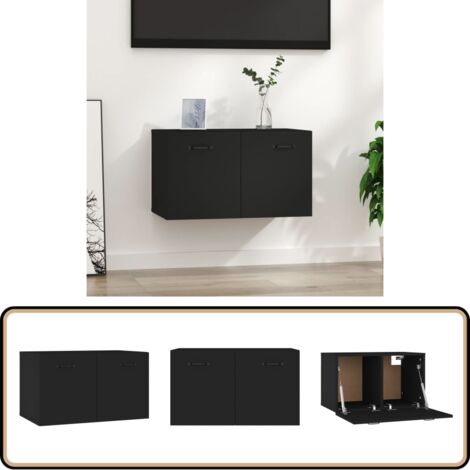 Annlera Wandschrank Schwarz 100x36,5x35 Cm - 2 Schubladen, Holzwerkstoff, Für Bad & Wohnzimmer