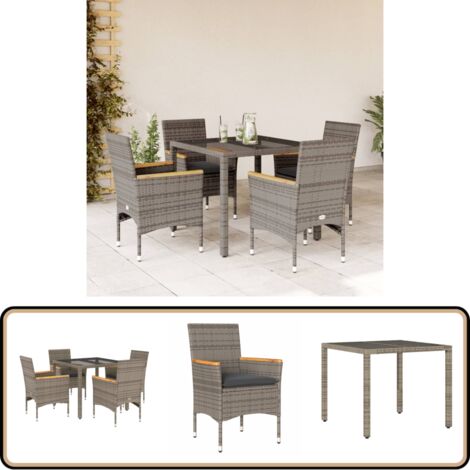 VidaXL Garten-Bar-Set 5-tlg. Aus Poly Rattan – Mit Glasplatte, Schwarz, Inkl. Kissen