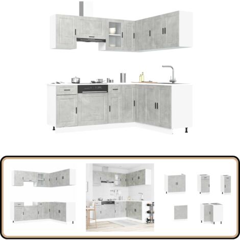 VidaXL Küchenschrank Set 8-tlg. Betongrau | Küchenzeile Mit Spülenunterschrank & Hängeschränken