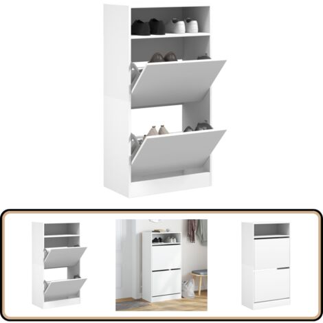 Schuhschrank Weiß 60x34x116 cm Holzwerkstoff - Schuhschrank - Schrank Für Schuhe - Garderobe - Kleiderablage - Regal (1/5)