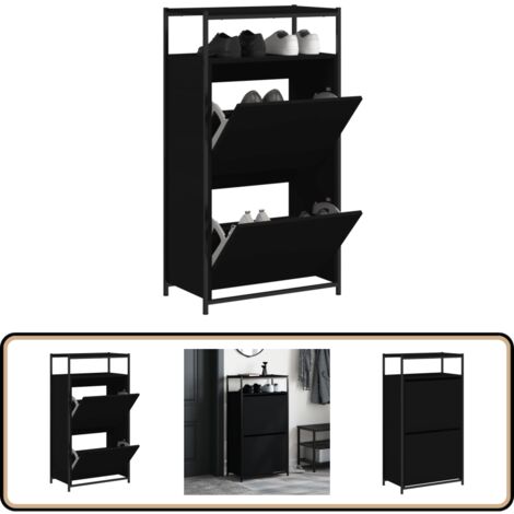 Schuhschrank Schwarz 60x34x112 cm Holzwerkstoff - Schuhschrank - Schrank Für Schuhe - Garderobe - Schuhregal - Holzwerkstoffmöbel (1/5)