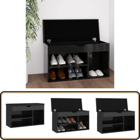Schuhbank mit Kissen Hochglanz-Schwarz 80x30x47cm Holzwerkstoff - Schuhbank - Schuhregal - Garderobe - Einbauschrank - Wohnzimmermöbel (1/5)