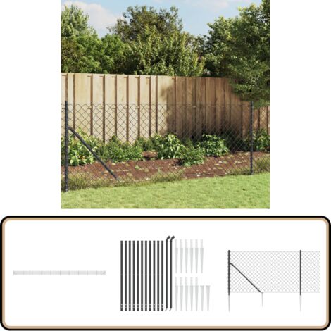Maschendrahtzaun mit Bodenhülsen Anthrazit 1x25 m - Maschendrahtzaun - Gartenzaun - Sicherheitszaun - Hundezaun - Terrassenabgrenzung (1/5)