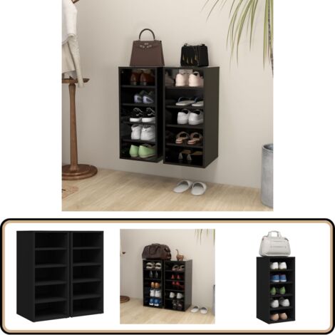 Schuhschränke 2 Stk. Schwarz 31,5x35x70 cm Holzwerkstoff - Schuhschrank - Schuhregal - Garderobe - Einbauschrank - Schrank Für Schuhe (1/5)