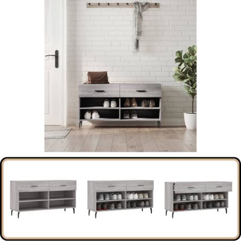 Schuhbank Grau Sonoma 102x35x55 cm Holzwerkstoff - Schuhschrank - Schuhbank - Garderobe - Einbauschrank - Wohnzimmermöbel (1/5)