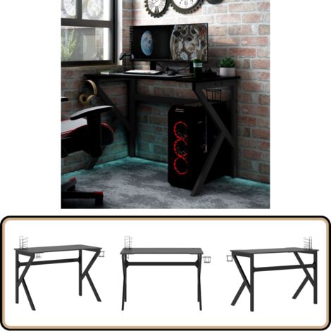 Gaming-Schreibtisch mit K-Gestell Schwarz und Rot 110x60x75 cm - Gaming Schreibtisch - Gamer Schreibtisch - Bürostuhl - Arbeitsplatz - Etagenregal (1/5)
