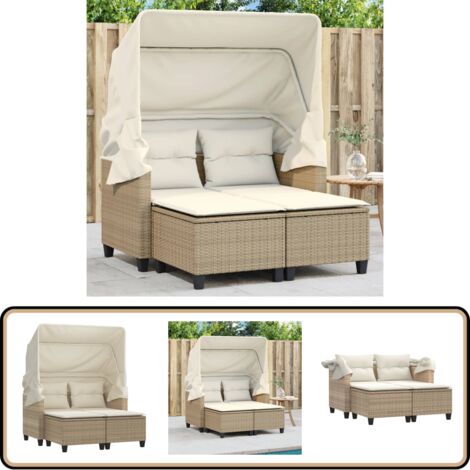 HUAKEHOM Gartensofa 2-Sitzer Mit Sonnendach & Hockern - Bequeme Outdoor-Lounge Für Terrasse & Garten