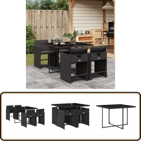 VidaXL Garten-Bar-Set 5-tlg. – Poly Rattan Schwarz, Mit Glasplatte & Crèmefarbenen Kissen – Für Terrasse Und Garten