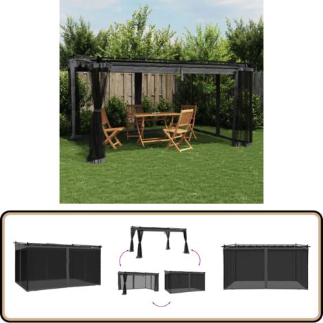 Pavillon mit Netzwänden Anthrazit 4x3 m Stahl Gartenzauber Outdoor