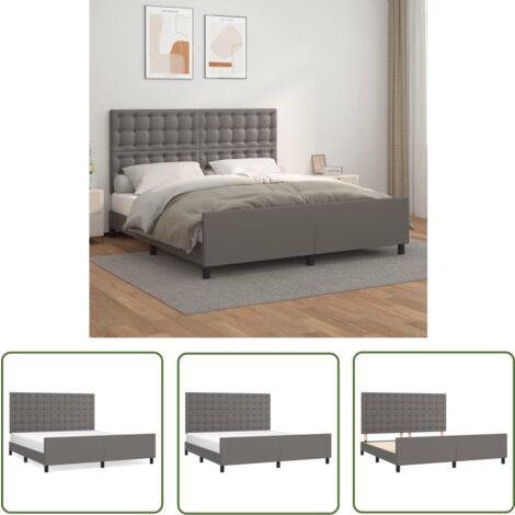 The Living Store Bettgestell mit Kopfteil Grau 160x200 cm Kunstleder - Bettsofa - Schlafzimmermöbel - Boxspringbetten - Doppelbett - Lattenrost (1/5)