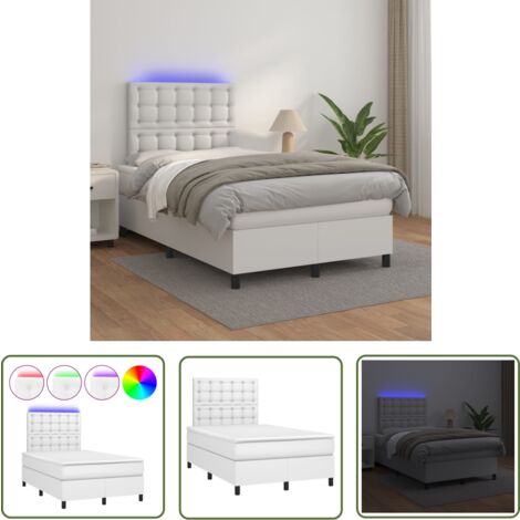 The Living Store Boxspringbett mit Matratze & LED Weiß 120x200 cm Kunstleder - Boxspringbett - Doppelbett - Bettenrahmen - Lederbettwäsche - Luxusbett (1/5)