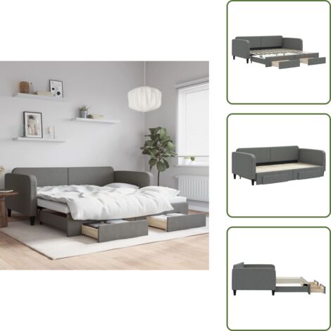 The Living Store Tagesbett Ausziehbar mit Schubladen Dunkelgrau 100x200 cm Stoff - Sofa - Schlafcouch - Gästebett - Tagesbett - Wohnzimmermöbel