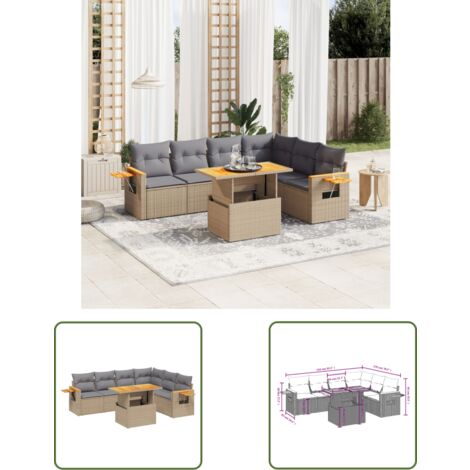 The Living Store 7-tlg. Garten-Sofagarnitur mit Kissen Beige Poly Rattan - Gartenmöbel Set - PE-Rattan Möbel - Outdoor Lounge - Terrassenset - Gartenlounge (1/3)
