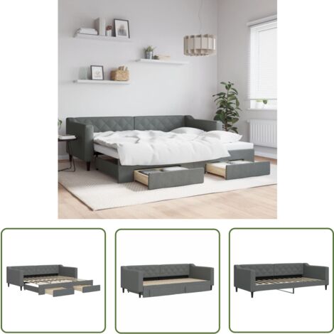 HESHU Tagesbett Ausziehbar Mit USB - Schlafcouch Zum Doppelbett 90-180cm, Grau Samt