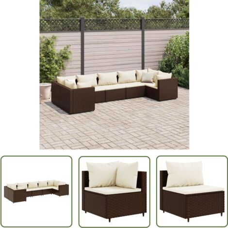 The Living Store 7-tlg. Garten-Lounge-Set mit Kissen Braun Poly Rattan - Gartengeset - Loungeset - Gartenmöbel - Rattan Möbel - Gartenloungesessel (1/5)