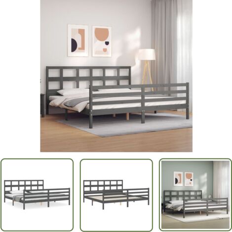 The Living Store Massivholzbett mit Kopfteil Grau 200x200 cm - Holzbett - Massivholzbette - Kiefernbett - Boxspringbetten - Doppelbett (1/5)