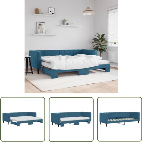 Boden-Sofa-Bett 2-in-1 In Blau - 213x144x60 Cm Samt Sofa Zum Ausklappen