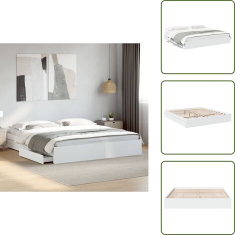 The Living Store Bettgestell mit Schubladen Weiß 200x200 cm ...