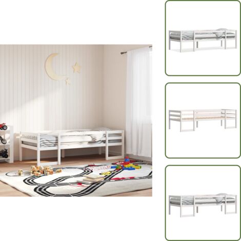 The Living Store Kinderbett Weiß 90x200 cm Massivholz Kiefer - Holzbett - Kinderbett - Jugendbett - Weißes Kinderbett - Kiefernholzbett