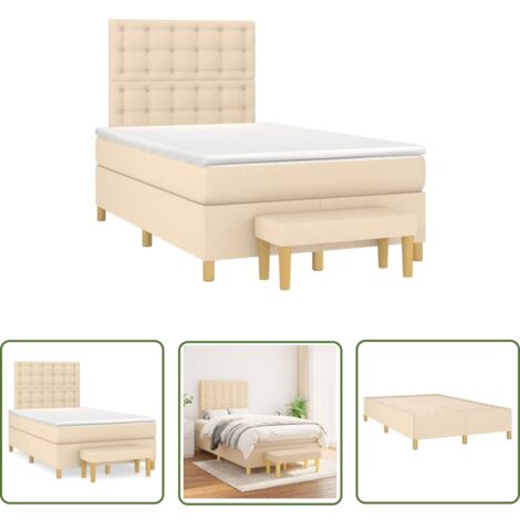 SKM Boxspringbett 140x200cm - Cord Stoff Beige Mit Matratze