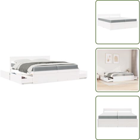 The Living Store Bett mit Schubladen und Matratze Weiß 200x200 cm ...