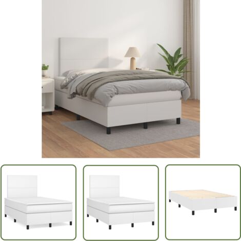 The Living Store Boxspringbett mit Matratze Weiß 120x200 cm Kunstleder - Boxspringbett - Doppelbett - Bettenrahmen - Kunstlederbett - Weißes Bett (1/5)