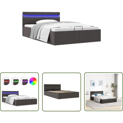 The Living Store Bett mit Bettkasten Hydraulisch LED Dunkelgrau Stoff 120x200 cm - Boxspringbett - Doppelbett - Schlafraumgestaltung - Bettgestell - Bettkasten (1/5)