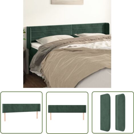 The Living Store Kopfteil mit Ohren Dunkelgrün 203x16x78/88 cm Samt - Bettkopfteil - Kopfteil - Samt - Dunkelgrün - Wohnaccessoires (1/5)
