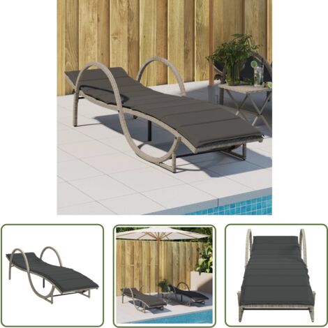 The Living Store Sonnenliege mit Auflage Hellgrau 60x199x42 cm Poly Rattan - Sonnenliege - Gartenliege - Relax Liege - Poolliege - Outdoor Lounge Chair (1/5)