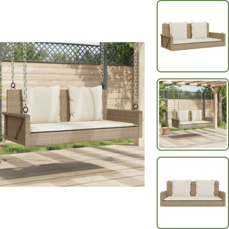 The Living Store Hängebank mit Kissen Beige 119x56x48 cm Poly Rattan - Gartenschaukel - Hollywoodschaukel - Gartenmöbel - Gartenbank - Lounge Möbel
