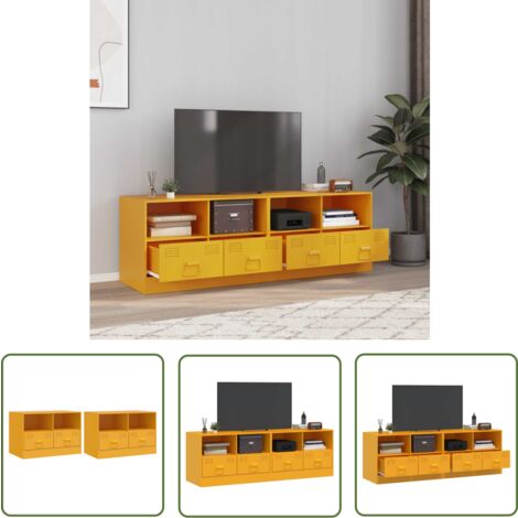 RMIHSJG TV-Schrank 2er Set Senfgelb - Industriestil 68x39x50,5cm
