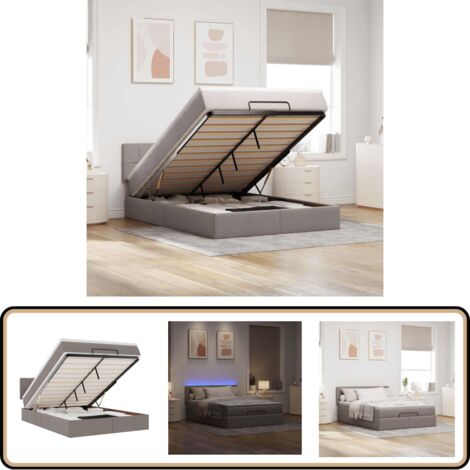 vidaXL Ottomane Bett mit Matratze & LEDs Taupe 140x200 cm Stoff