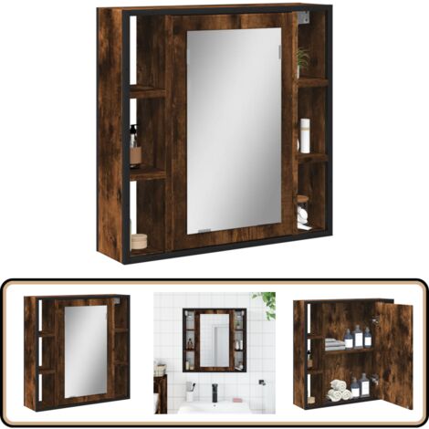 Bad-Spiegelschrank Räuchereiche 60x16x60 cm Holzwerkstoff - Badezimmerspiegel - Holz Spiegelschrank - Spiegelschrank Wandmontage - Kleiner Badezimmerspiegel - Badschränkchen (1/5)