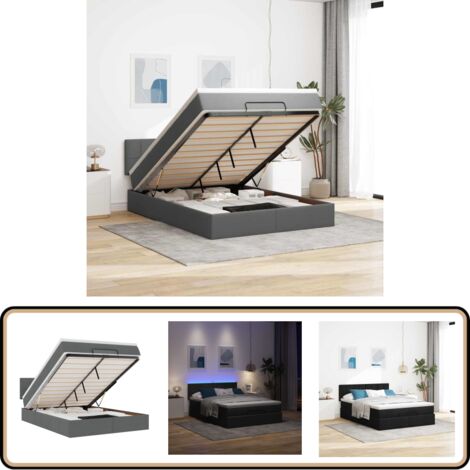 vidaXL Ottomane Bett mit Matratze & LEDs Schwarz 140x200 cm Stoff