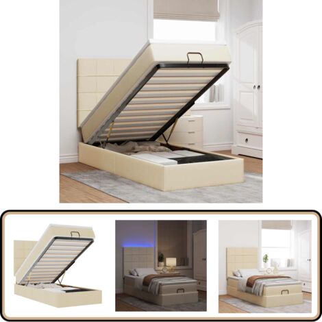 vidaXL Ottomane Bett mit Matratze & LEDs Creme 90x200 cm Stoff