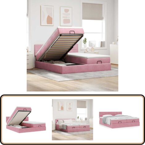 Ottoman-Bett mit Matratzen & LEDs Rosa 160x200 cm Samt