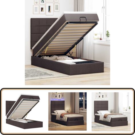 vidaXL Ottomane Bett mit Matratze & LEDs Dunkelbraun 90x200 cm Stoff
