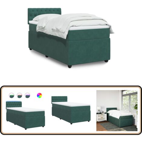 Boxspringbett mit Matratze & LED Dunkelgrün 80x200 cm Samt