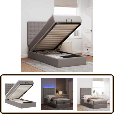 vidaXL Ottomane Bett mit Matratze & LEDs Taupe 90x200 cm Stoff